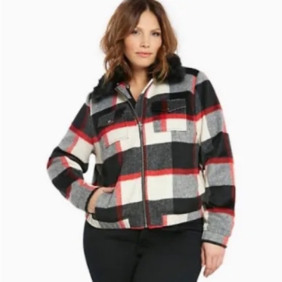 torrid Jackets & Blazers - Torrid Plaid Wool Collared Bomber Jacket Size 1